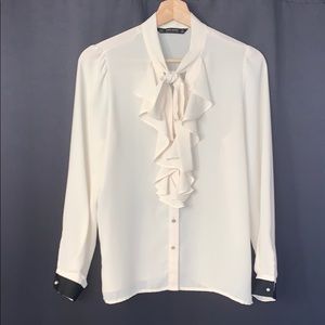 ZARA BASIC COLLECTION Tie neck blouse with pearls